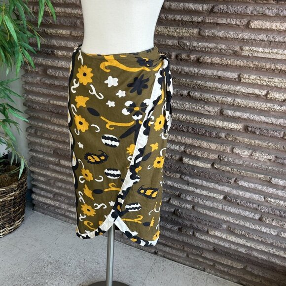 Zara Printed Sarong Pareo Style Linen Blend Wrap Midi Skirt Size Small - Picture 4 of 8